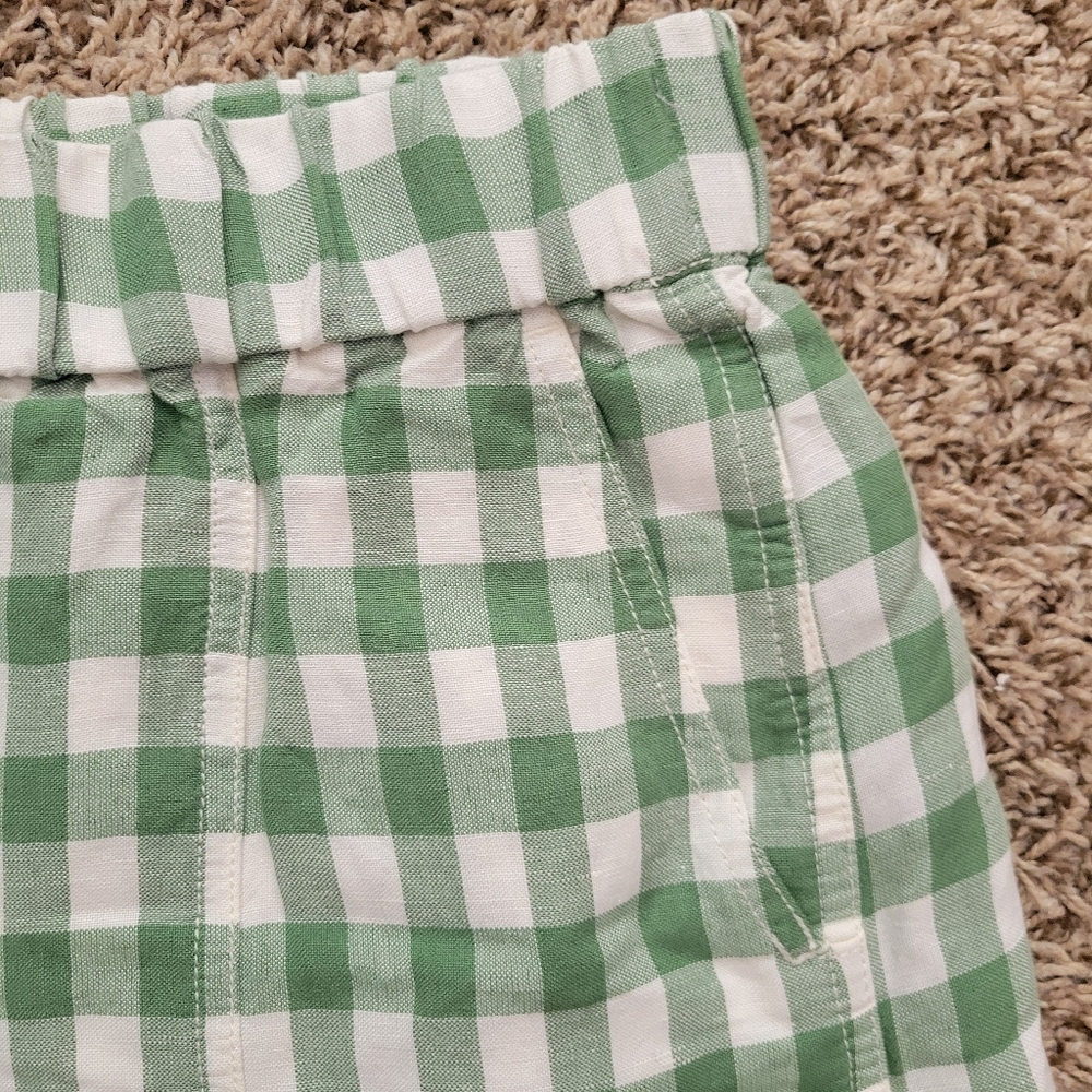 Madewell Linen-Blend Easy Pull-On Shorts Gingham Check Green Ivory Small NWT - Picture 3 of 7
